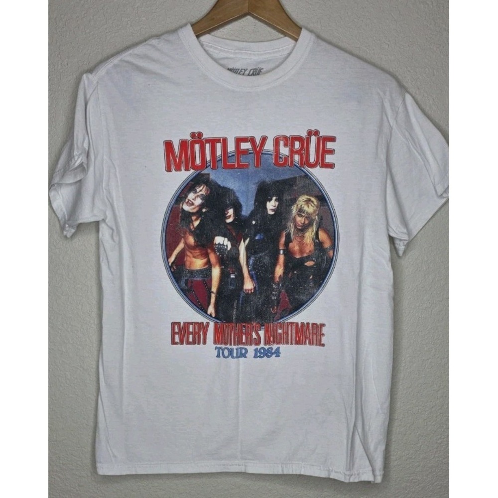 Motley Crue Every Mothers Nightmare 1984 White T-Shirt Retro Rock Unisex M 80s